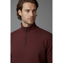 Modanı Seç Unisex Kışlık Bordo Yarım Fermuarlı Dik Yaka 2 Iplik Basic Sweatshirt