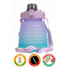 Feyza Design 1,3l Mor-Yeşil Motivasyonel Su Matarası, Bpa Içermeyen Sağlıklı Şişe