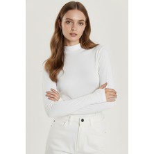 Modanı Seç Bisiklet Yaka Parmak Geçmeli Viskon Body - Beyaz