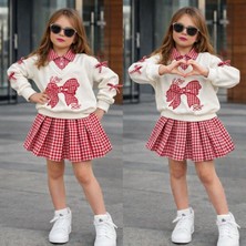 Yaka Detaylı Sweat & Ekose Etek Kız Çocuk Takımı – 2/10 Yaş - 31632