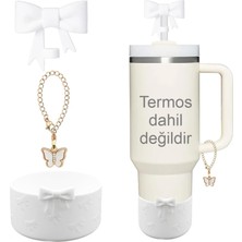 Stanley Quencher Uyumlu 30 - 40 Oz 3'lü Aksesuar Tıpa Charm Taban Koruyucu Silikon Beyaz Set