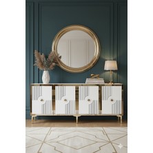 Yumedi Design KA1811BG - Temtem Konsol ,tv Sehpası , Çok Amaçlı Dolap, Kahve Köşesi 180 cm Beyaz-Gold