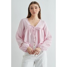 FullaModa Dantelli Düğmeli Müslin Gömlek