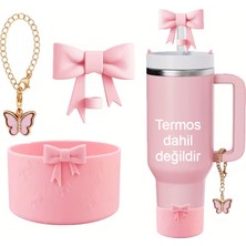 Stanley Quencher 30 - 40 Oz 3'lü Aksesuar Tıpa Charm Taban Koruyucu Silikon Pembe Set