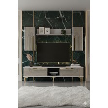 Yumedi Design TVR1502BTG - Dünya Tv Ünitesi Takımı 150CM Beyaz-Traverten-Gold