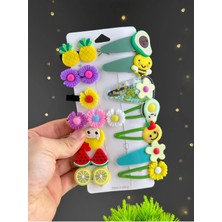 Yeşil Meyve Tema 14 Lü Set Çocuk Saç Tokası Seti Çoklu Figürlü Toka Set