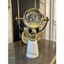 Sleep Nova Lüks Gold Iskelet Mekanizmalı Mermer Tabanlı Dekoratif Masa Saati