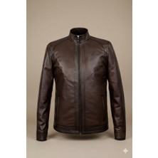 VERRA Özel Tasarım Hakiki Deri Erkek Ceket - Kahverengi / Slim Fit