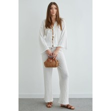 FullaModa Önden Bağlamalı Dokulu Kimono 2 Li Takım