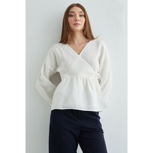 FullaModa Yandan Bağlamalı Kruvaze Yaka Müslin Kimono