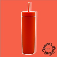 Feyza Design Turuncu 480 ml Çift Katmanlı Pipetli Sızdırmaz Bardak Matara