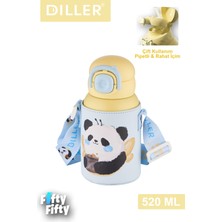 Feyza Design Çift Kapaklı Çelik Su Matarası, Pipetli ve Pipetsiz, Askılı, 520 ml