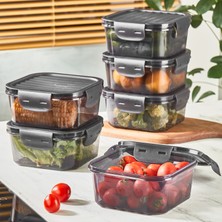 Yazıcı 6’lı Sızdırmaz Kare Saklama Kabı Seti – Siyah Kapaklı, 1,4 Litre, Kilitli Mutfak Saklama Kabı