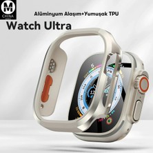 Marsilyan Movenchy Apple Watch Ultra 49MM Mo-Wt3 Alüminyum Camlı Kasa Ekran Koruyucu - Gold