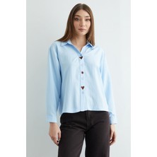 FullaModa Kalp ve Güneş Nakışlı Salaş Gömlek