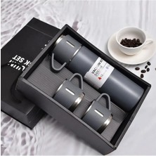 Feyza Design Paslanmaz Çelik Kamp Termosu Seti, Bardak ve Fincanlı, Hediyelik Kutulu