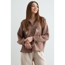 FullaModa Fiyonk Nakışlı Oversize Gömlek