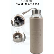 Feyza Design Şeffaf Cam Matara, Kılıf ile 1000ML, Sağlıklı ve Pratik Kullanım