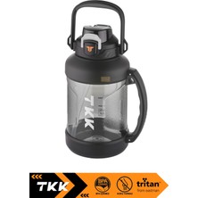 Feyza Design 2000ML Tritan Su Matarası, Pipetli ve Pipetsiz, Boyun Askılı, Kulplu