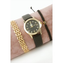 Ahes Shopping Kayışlı Bayan Kol Saati ve Bileklik Kombini