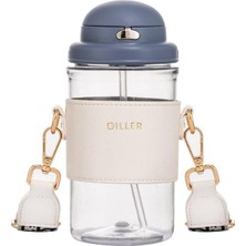 Feyza Design 650ML Şeffaf Tritan Su Matara, Deri Kılıf ve Pipetli, Şık ve Dayanıklı