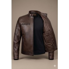 VERRA Orijinal Kuzu Derisi Kahverengi Erkek Deri Mont (Içi Kapitoneli)