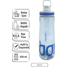Feyza Design 650 ml Spor Matara, Kilitli Kapak, Ağızlıklı, Askılı, Mavi