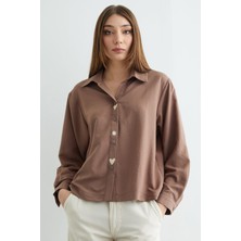 FullaModa Kalp ve Güneş Nakışlı Salaş Gömlek