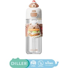 Feyza Design Sevimli Hayvanlar Tasarımlı 600ML Çocuk Matara, Pipetli Veya Pipetsiz