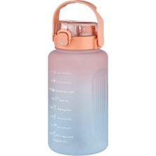 Feyza Design Çift Renk Motivasyon Matarası 2000ML, Pipetli ve Pipetsiz, Sticker Hediyeli
