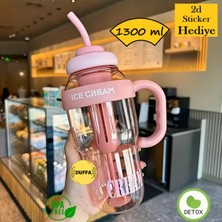 Feyza Design Büyük Kapaklı 1300ML Spor Matara, Pipetli, Bpa Içermeyen, Soğuk Tutucu