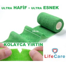 Feyza Design Esnek Kendine Yapışan Yeşil Bandaj 10 cm x 4,5 M, Güvenli ve Rahat Kullanım