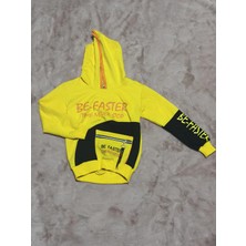 Pazarcan 3-9 Yaş Naskılı Ön Fermuar Detaylı Kol Ek Kapşonlu Sweatshirt Sarı