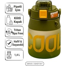 Feyza Design 1.4l Spor Çift Pipetli Tritan Matara Omuz Askılı Su Şişesi