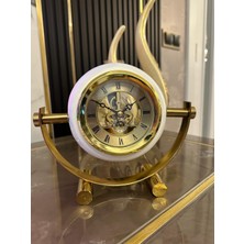 Sleep Nova Lüks Gold Beyaz Çerçeveli Dekoratif Masa Saati – Iskelet Mekanizmalı Klasik Tasarım