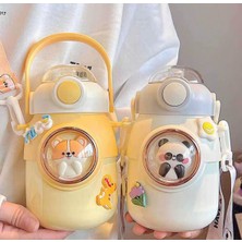 Feyza Design Sağlıklı ve Şık 700ML Çelik Pipetli Suluk, Çift Katman, Kayışlı, Bpa Free