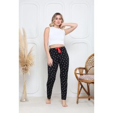 Pazarcan Viskon Likralı Alt Pijama Demir Siyah Baskı Desenli Q6018