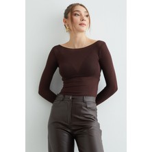 FullaModa Kayık Yaka Transparan Bluz