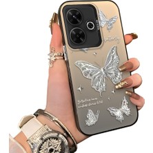 Ucuc Redmi 13 Uyumlu Akrilik Sert Arka Telefon Kılıfı Yan Silikon Darbe Önleyici Lens Korumalı Sevgili Kelebek Desenli  Kapak