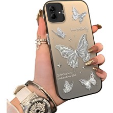 Ucuc Samsung Galaxy A04E Uyumlu Akrilik Sert Arka Telefon Kılıfı Yan Silikon Darbe Önleyici Lens Korumalı Sevgili Kelebek Desenli  Kapak