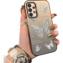 Ucuc Samsung Galaxy A33 5g Uyumlu Akrilik Sert Arka Telefon Kılıfı Yan Silikon Darbe Önleyici Lens Korumalı Sevgili Kelebek Desenli  Kapak