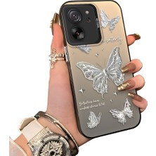 Ucuc Mi 13T/MI 13T Pro Uyumlu Akrilik Sert Arka Telefon Kılıfı Yan Silikon Darbe Önleyici Lens Korumalı Sevgili Kelebek Desenli  Kapak