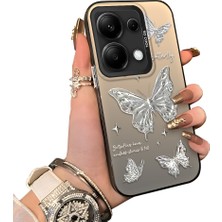 Ucuc Poco M6 Pro 4g Uyumlu Akrilik Sert Arka Telefon Kılıfı Yan Silikon Darbe Önleyici Lens Korumalı Sevgili Kelebek Desenli  Kapak