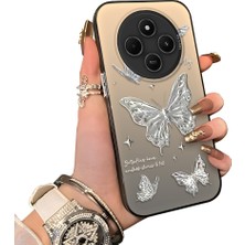 Ucuc Redmi A4 Uyumlu Akrilik Sert Arka Telefon Kılıfı Yan Silikon Darbe Önleyici Lens Korumalı Sevgili Kelebek Desenli  Kapak