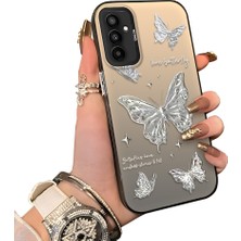 Ucuc Samsung Galaxy M23/M13 Uyumlu Akrilik Sert Arka Telefon Kılıfı Yan Silikon Darbe Önleyici Lens Korumalı Sevgili Kelebek Desenli  Kapak