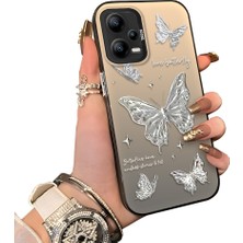 Ucuc Redmi Note 12 5g Uyumlu Akrilik Sert Arka Telefon Kılıfı Yan Silikon Darbe Önleyici Lens Korumalı Sevgili Kelebek Desenli  Kapak