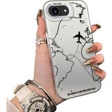 Ucuc iPhone 16E Uyumlu Telefon Kılıfı Uçak Deseni Akrilik Sert Arka Silikon Kenar Lens Korumalı Darbe Koruma
