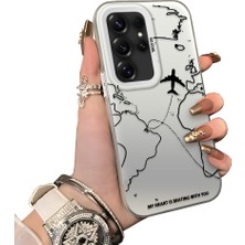 Ucuc Samsung Galaxy S25 Ultra Uyumlu Telefon Kılıfı Uçak Deseni Akrilik Sert Arka Silikon Kenar Lens Korumalı Darbe Koruma