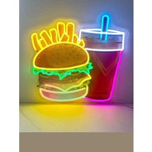 Kamer Neon LED Işıklı Hamburger Kola Patates Cipsi Fast Food Cafe Restoran