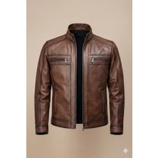 VERRA Erkek Kahverengi Hakiki Deri Fermuarlı Spor Mont